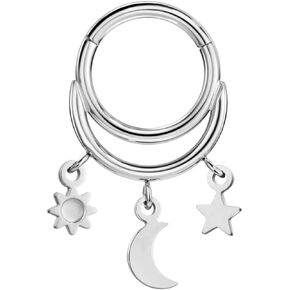 FANSING 316L Surgical Steel Moon Star Sun Charm Dangle Piercing Rings for Septum Daith