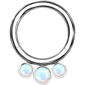 Pierced Owl - 16GA G23 Implant Grade Titanium Triple Bezel Set Synthetic Opal Lined Hoop Cartilage Helix Daith Septum Hinged Segment Ring