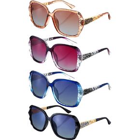 Weewooday 4 Pairs Oversized Sunglasses Women Sparkling Frame Ladies Sunglasses Polarized Square Sunglasses