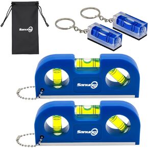 Magnetic Level Set, 2PCS Portable Bubble Torpedo Levels + 2PCS Acrylic Spirit Levels with Keychain for Quick Attach, 45 90 180 Degree Measurement