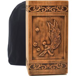 Wooden urns Ashes Human Cremation Adult Wood urn Male dad Burial Large Female Men Adults Box (Angel Wings 250lbs)