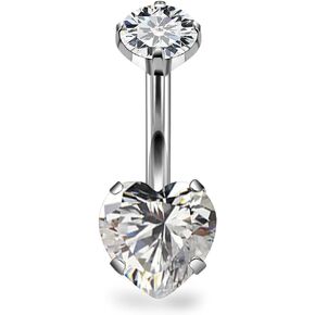 F136 Titanium Multicolor Heart CZ Navel Belly Button Ring VCH Piercing Jewelry for Women 14g 10mm Aretes Para El Ombligo Non Tarnish Hypoallergenic