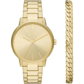 A|X Armani Exchange Three-Hand Gold-Tone Stainless Steel Watch and Bracelet Gift Set (Model: AX7144SET)