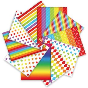 Whaline 10Pcs Rainbow Cotton Fabric Bundles 18 x 22 Inch Colorful Heart Star Wave Stripe Fat Quarters Rainbow Quilting Patchwork Squares Sewing Fabrics for DIY Handmade Crafting Home Party Decor