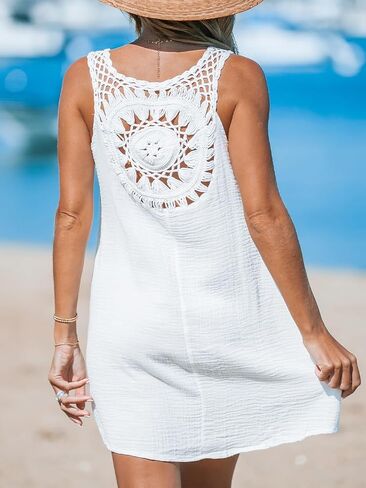 CUPSHE Women's Sleeveless Coverups Dress 100% Cotton Bathing Suit Hollow Out Straps Beachwear Summer 2024 in Saudi Arabia