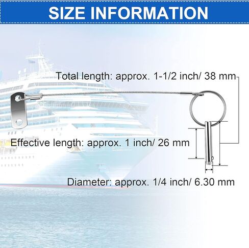 دبوس سريع التحرير من الفولاذ المقاوم للصدأ 316 مع كابل حبل يمنع فقدان قطر 1/4 بوصة بيميني دبوس علوي ملحقات القارب توريد الأجهزة البحرية (4) in Kuwait