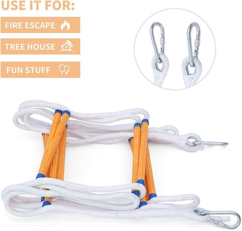 13ft Safety Balcony Fire Escape Ladder with Hooks Carabins | 2 Story for Adults and Kids |Reusable Multi-use for Treehouse|Weight Capacity up to 2000 lb in Saudi Arabia