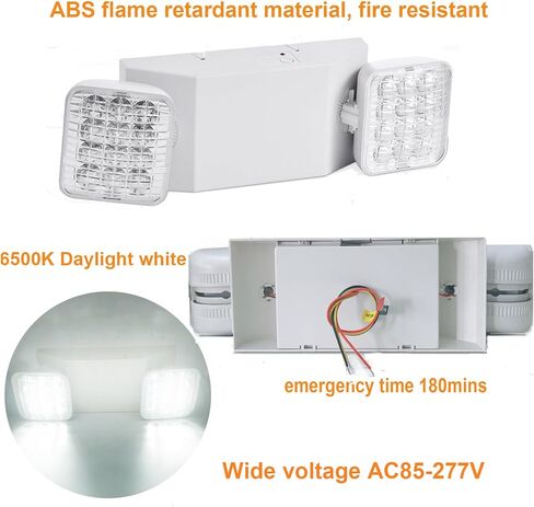 LED Emergency Lights with Battery Backup, Two Head Adjustable Commercial Emergency Lights Fixture, Emergency Light for Home Power Failure, Wall Mount, Hard Wired, 120-277V, Fire Resistant 2 Pack in Kuwait