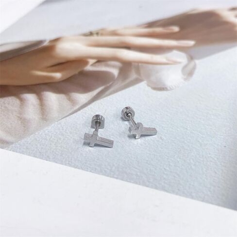 18G الصليب المسمار شقة الظهر أقراط صغيرة للنساء الرجال الفتيات الحد الأدنى الجراحية الصلب الفضة مطلي الغضروف الزنمة ثقب النائم الأزرار الصغيرة هيبوالرجينيك هدية عيد ميلاد in Kuwait
