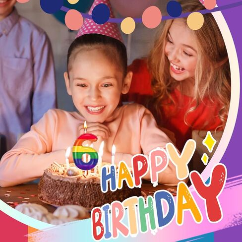 قوس قزح عدد شمعة عيد ميلاد كعكة توبر عيد ميلاد شمعة عدد كعكة توبر شمعة كعكة للبنين بنات أطفال لوازم الحفلات قوس قزح زخرفة الزينة (رقم 6) in Saudi Arabia