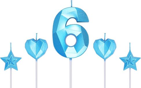 شموع زرقاء رقم 4 وشموع على شكل قلب على شكل نجمة شموع عدد 2.76 بوصة لكعك عيد الميلاد على شكل ماسي ثلاثي الأبعاد لتزيين الكيك (شمعة زرقاء 4) in Kuwait