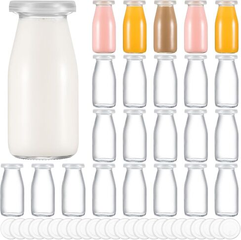 Zubebe 24 Pcs Christmas Small Glass Milk Bottle with Lids Clear Mini Glass Bottle Reusable Glass Juice Bottle Milk Storage Bottle Shake Container for Juice Christmas Drinking Gift(3.38 oz/ 100ml) in Saudi Arabia
