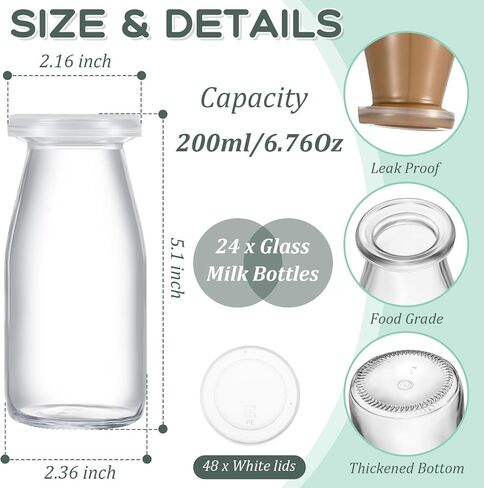 Zubebe 24 Pcs Christmas Small Glass Milk Bottle with Lids Clear Mini Glass Bottle Reusable Glass Juice Bottle Milk Storage Bottle Shake Container for Juice Christmas Drinking Gift(3.38 oz/ 100ml) in Saudi Arabia