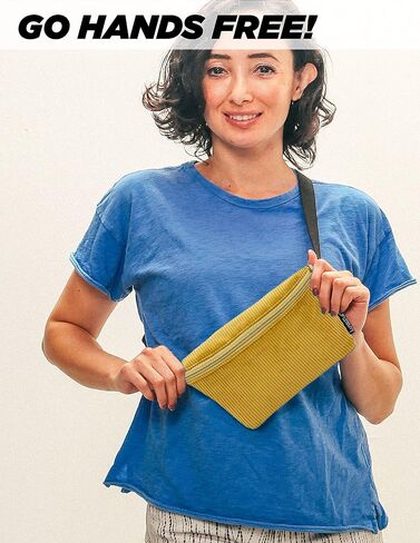 FYDELITY 70s CORDUROY TAN Fanny Pack حقائب كروس للنساء للمهرجانات، حقائب صغيرة لطيفة للنساء، إكسسوارات عصرية للحفلات الموسيقية، حزمة مراوح للرجال والنساء، خصر أنيق، ورك بوم نحيف in Kuwait