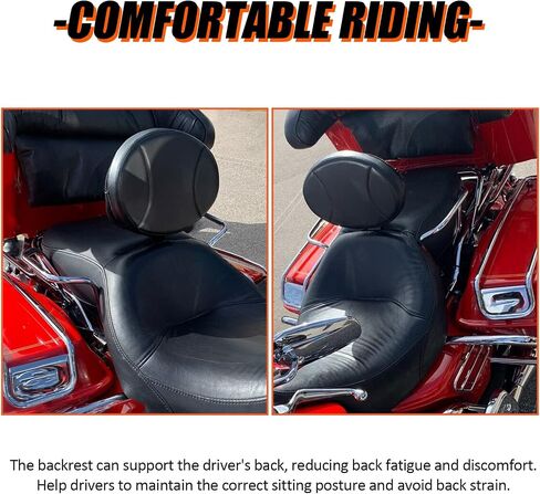 ECOTRIC Adjustable Plug-in Driver Rider Backrest Kit for 1988-2023 Harley Touring FLTR FLHT,with a Removable Back Pocket in Saudi Arabia
