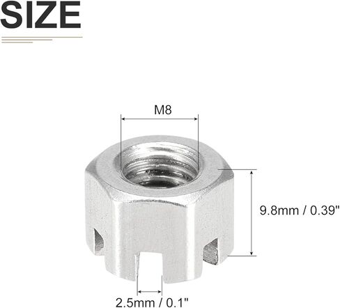 صواميل سداسية مشقوقة M8x1.25mm(DxP) - 10 عبوات - جيدة للآلات - 304 صواميل سداسية من الفولاذ المقاوم للصدأ - لون فضي in Kuwait