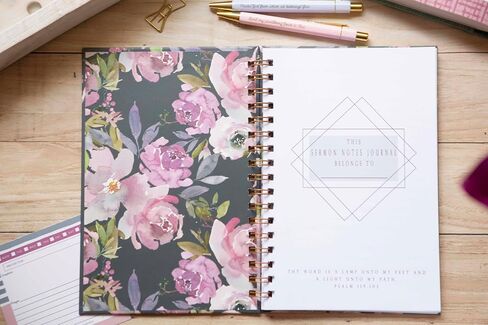 Sermon Notes Notebook, Sprial Sermon Notes Notebook, Hardcover Sermon Notes Notebook, Church Notes Notebook, Church Notes Journal, Teens, Christian gifts for women (Dark Floral Sermon Notes) in Saudi Arabia