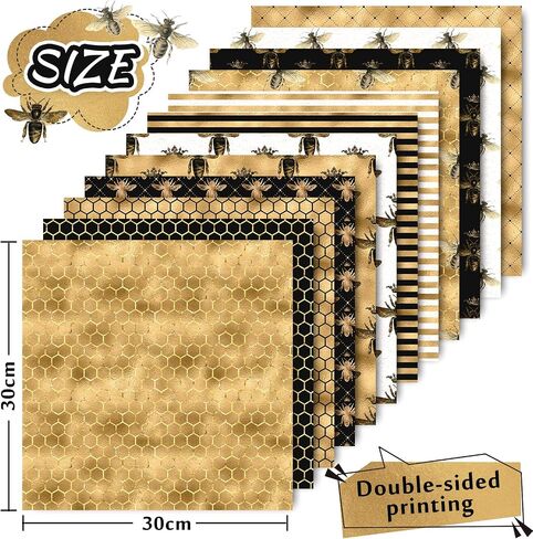 Whaline 24Pcs Bee Pattern Paper 30x30cm Double-Sided Watercolor Bee Scrapbook Paper Craft Paper Folded Flat for DIY Decorative Background Card Making Photo Album Junk Journal Decoration, 12 Designs in Saudi Arabia