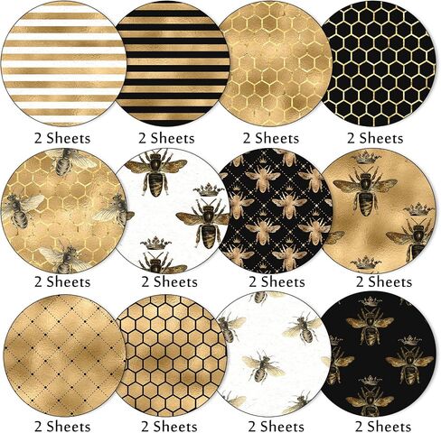 Whaline 24Pcs Bee Pattern Paper 30x30cm Double-Sided Watercolor Bee Scrapbook Paper Craft Paper Folded Flat for DIY Decorative Background Card Making Photo Album Junk Journal Decoration, 12 Designs in Saudi Arabia