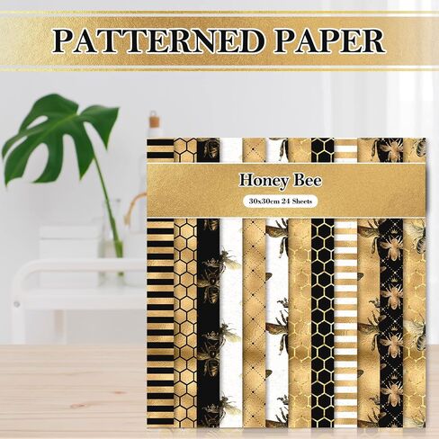 Whaline 24Pcs Bee Pattern Paper 30x30cm Double-Sided Watercolor Bee Scrapbook Paper Craft Paper Folded Flat for DIY Decorative Background Card Making Photo Album Junk Journal Decoration, 12 Designs in Saudi Arabia