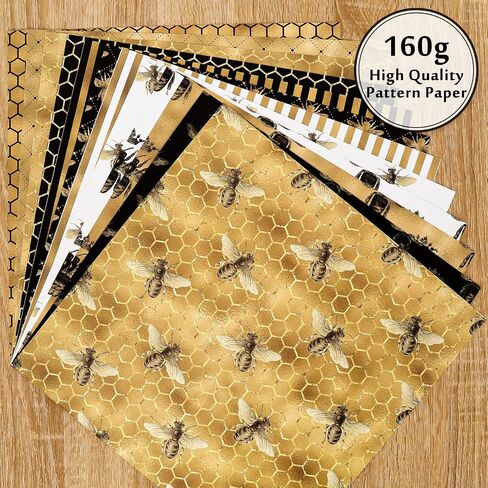 Whaline 24Pcs Bee Pattern Paper 30x30cm Double-Sided Watercolor Bee Scrapbook Paper Craft Paper Folded Flat for DIY Decorative Background Card Making Photo Album Junk Journal Decoration, 12 Designs in Saudi Arabia