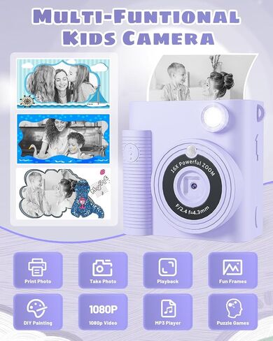 Kids Camera, Instant Print Camera for Kids 1080P HD Digital Camera Video Toddler Cameras with 32G SD Card, Christmas Birthday Gifts for 3 4 5 6 7 8 9 10 11 Year Old Girls Boys in Saudi Arabia