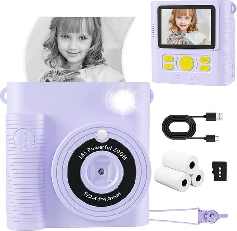 Kids Camera, Instant Print Camera for Kids 1080P HD Digital Camera Video Toddler Cameras with 32G SD Card, Christmas Birthday Gifts for 3 4 5 6 7 8 9 10 11 Year Old Girls Boys in Saudi Arabia