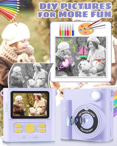 Kids Camera, Instant Print Camera for Kids 1080P HD Digital Camera Video Toddler Cameras with 32G SD Card, Christmas Birthday Gifts for 3 4 5 6 7 8 9 10 11 Year Old Girls Boys in Saudi Arabia