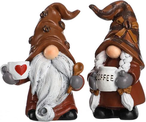 Funoasis 2PCS الراتنج القهوة التماثيل رسمت باليد مكتب القهوة بار ركن التماثيل المنزل المطبخ مزرعة الجدول الرف تحصيل الدمى التماثيل اليومية الهدايا in Kuwait