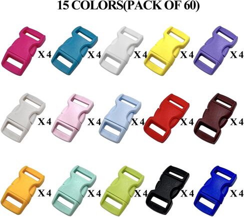 honigo 15 PCS 3/8 Inch Plastic Curved Buckle 15 Colors Quick Side Release Arched Buckle Heavy Duty Plastic Replacement for Bracelets,Backpack Nylon Webbing Belt,Lanyards,Pet Collar in Saudi Arabia