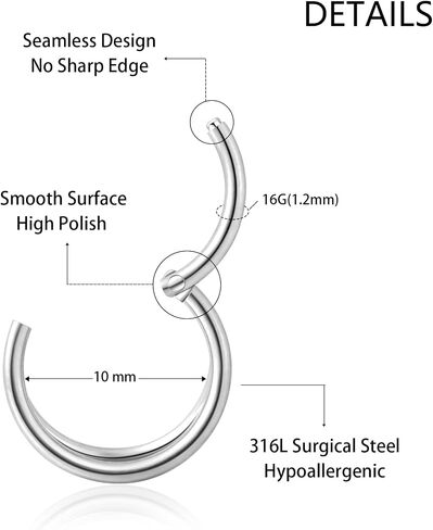 TOBENY 3PCS 18G 16G Nose Rings Hoops for Women Teen Girls CZ Hinged Segment Nose Piercings 316L Surgical Steel Nose Septum Clicker Ring Helix Cartilage Conch Rook Earrings Piercing Jewelry 8mm 10mm in Saudi Arabia