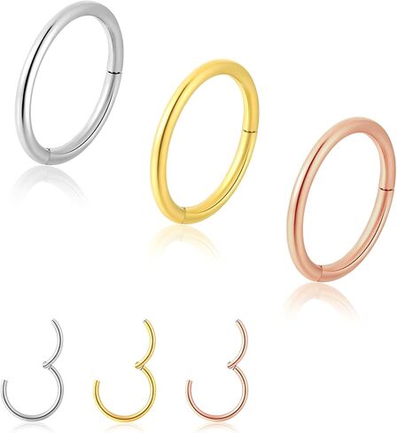TOBENY 3PCS 18G 16G Nose Rings Hoops for Women Teen Girls CZ Hinged Segment Nose Piercings 316L Surgical Steel Nose Septum Clicker Ring Helix Cartilage Conch Rook Earrings Piercing Jewelry 8mm 10mm in Saudi Arabia