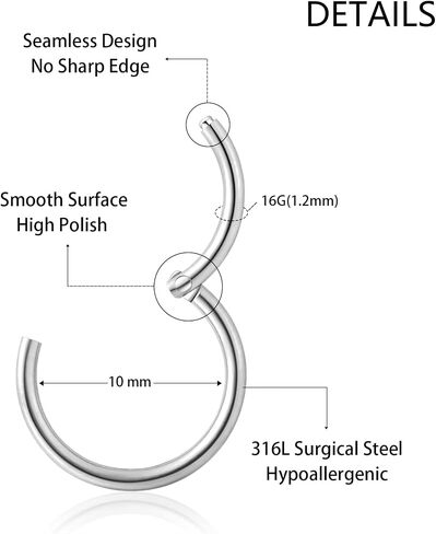 TOBENY 3PCS 18G 16G Nose Rings Hoops for Women Teen Girls CZ Hinged Segment Nose Piercings 316L Surgical Steel Nose Septum Clicker Ring Helix Cartilage Conch Rook Earrings Piercing Jewelry 8mm 10mm in Saudi Arabia
