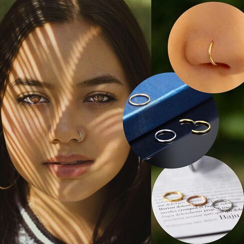 TOBENY 3PCS 18G 16G Nose Rings Hoops for Women Teen Girls CZ Hinged Segment Nose Piercings 316L Surgical Steel Nose Septum Clicker Ring Helix Cartilage Conch Rook Earrings Piercing Jewelry 8mm 10mm in Saudi Arabia