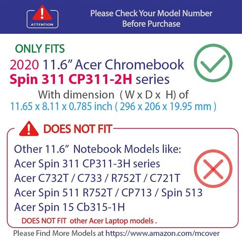 حافظة mCover متوافقة مع أجهزة الكمبيوتر المحمول القابلة للتحويل من سلسلة Acer Chromebook Spin 311 CP311-2H مقاس 11.6 بوصة فقط (لا تناسب موديلات Acer الأخرى) - شفافة in Saudi Arabia
