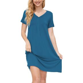 GYS Women's Viscose Nightgown Soft Short Sleeve Night Shirt Comfy V Neck Nightdress Lightweight Sleep Shirt