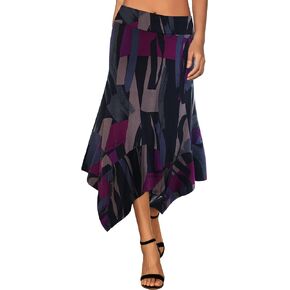 DJT Women's High Elastic Flat Waist Handkerchief Hem Flowy Flared Casual Midi Skirt