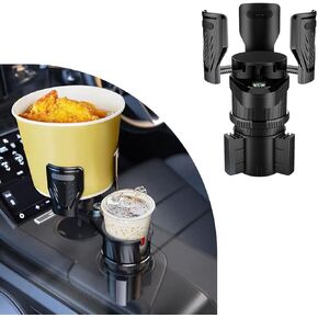 Dual Car Cup Holder Expander, 2 in 1 Multifunctional Auto Drink Adapter with Adjustable Base, 360 Degrees Rotating Cupholder Extender with Compass, Universal Car Accessories