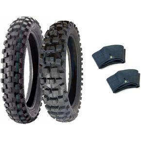 MMG Tire Set Off Road Knobby Front Tire Size 80/100-21, Includes Inner Tube, Rear Tire Size 110/100-18 with Inner Tube