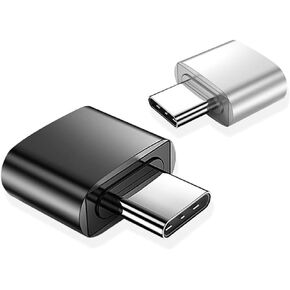 USB C to USB Adapter (Pack of 2), USB C OTG Adapter, Type C to USB-A Converter, Compatible with MacBook, Type-C Phones, Tablets and More, Black and Silver