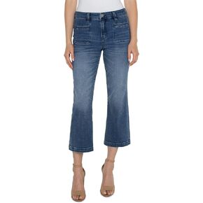 Liverpool Women's Hannah Mid Rise Crop Flare with Welt Pocket Vintage Denim