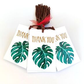 Monstera Leaf Thank You Favor Hang Tags by Adore By Nat - Tropical Plant Wedding Bridal Shower Party - Set of 24