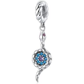 Viper Pendant with Devil's Eye Sterling Silver Snake Charms fit Pandora Charms Bracelet Jewelry Gifts for Women Girls Mom Wife