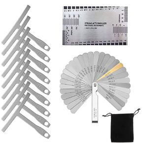 32 Blades Steel Feeler Gauge Dual Marked Metric and Imperial Gap Measuring Tool + 9 Understring Radius Gauge Luthier Tools + String Action Ruler Gauge Measuring Tool for Guitar and Bass Setup