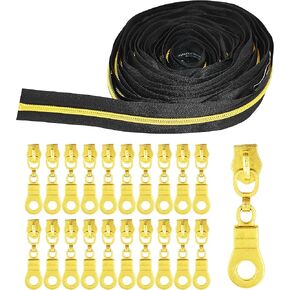 Mandala Crafts Metallic Silver Zipper Tape by The Yard #5 with Pulls - White Nylon Coil Upholstery Zippers for Sewing - Continuous Zipper Chain 10 Yard Long Zipper Roll