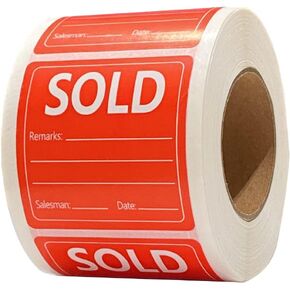 Top label Products Sold Stickers,2 Inch Salesman Remarks Labels for Retail Small Business Shop,500 Pcs Per Roll