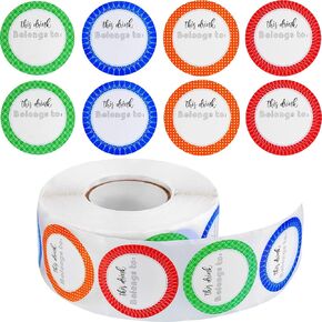 1000 Pieces Cup Labels, This Drink Belongs to, Blank Drink Labels Round Shaped Jar Labels Multicolored Writable Canning Stickers for Party Wedding Drink Supplies, 1.5 Inches Diameter