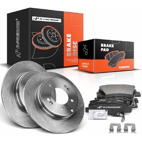 A-Premium 11.14 inch(283 mm) Rear Solid Disc Brake Rotors + Ceramic Pads Kit Compatible with Select Hyundai and Kia Models - Optima 2011-2015, Azera 2012-2017, Sonata 2011-2015, 6-PC Set