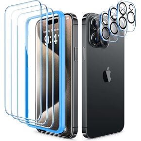 واقي شاشة CANSHN مكون من 3 قطع لهاتف iPhone 11 [6.1 بوصة] + 3 قطع واقي عدسة كاميرا من الزجاج المقوى مع إطار سهل التركيب، مضاد للخدش، صديق للحافظة، صلابة 9H، فيلم شفاف عالي الدقة [6 عبوات]
