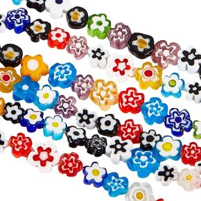 OLYCRAFT 153~225Pcs 3 Styles Handmade Flower Millefiori Lampwork Glass Beads Small Flower Glass Beads Loose Mosaic Beads for Jewelry Bracelet Necklace Making and DIY Craft - Mixed Color